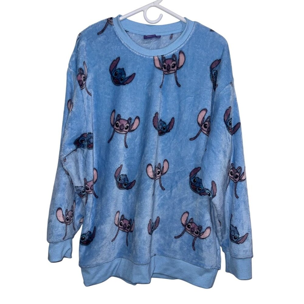 Disney Stitch Plush Fleece Pullover Sweatshirt 2X Blue Long Sleeve Soft Cozy Wom